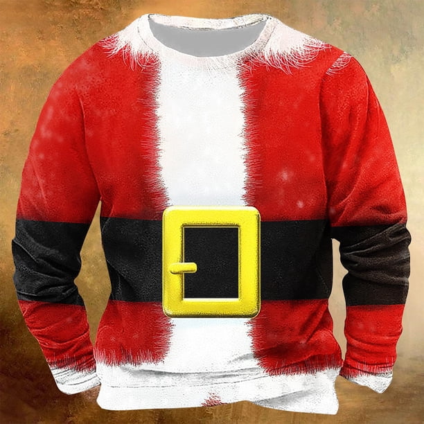 Sudadera sin capucha para hombre, informal, a la moda, con cuello redondo, estampado navideño, jersey de manga larga, blusa de poliéster para hombre
