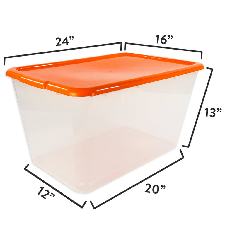 SimplyKleen 14.5-Gallon Reusable Stacking Plastic Storage Containers with  Lids, Tangelo Orange/Clear (Pack of 4)