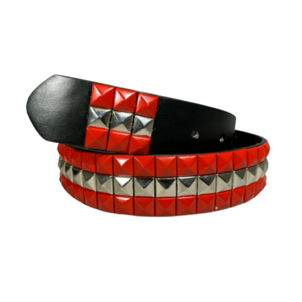 reddonut.com - 3-row Metal Pyramid Studded Leather Belt 2-tone Striped ...