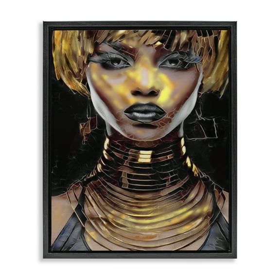 Stupell Industries Intense Glam Woman Portrait People Painting Black Floater Framed Canvas Art Print Wall Art, 17 x 21