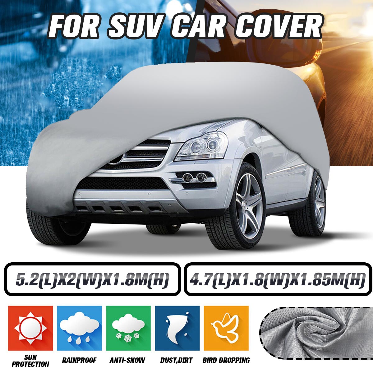 SUV Car Cover Waterproof All Weather Full Car Covers Breathable Outdoor  Indoor Windproof/Dustproof/Scratch Resistant UV Protection Fits up to  17'(17' x 6.6' x 5.9')