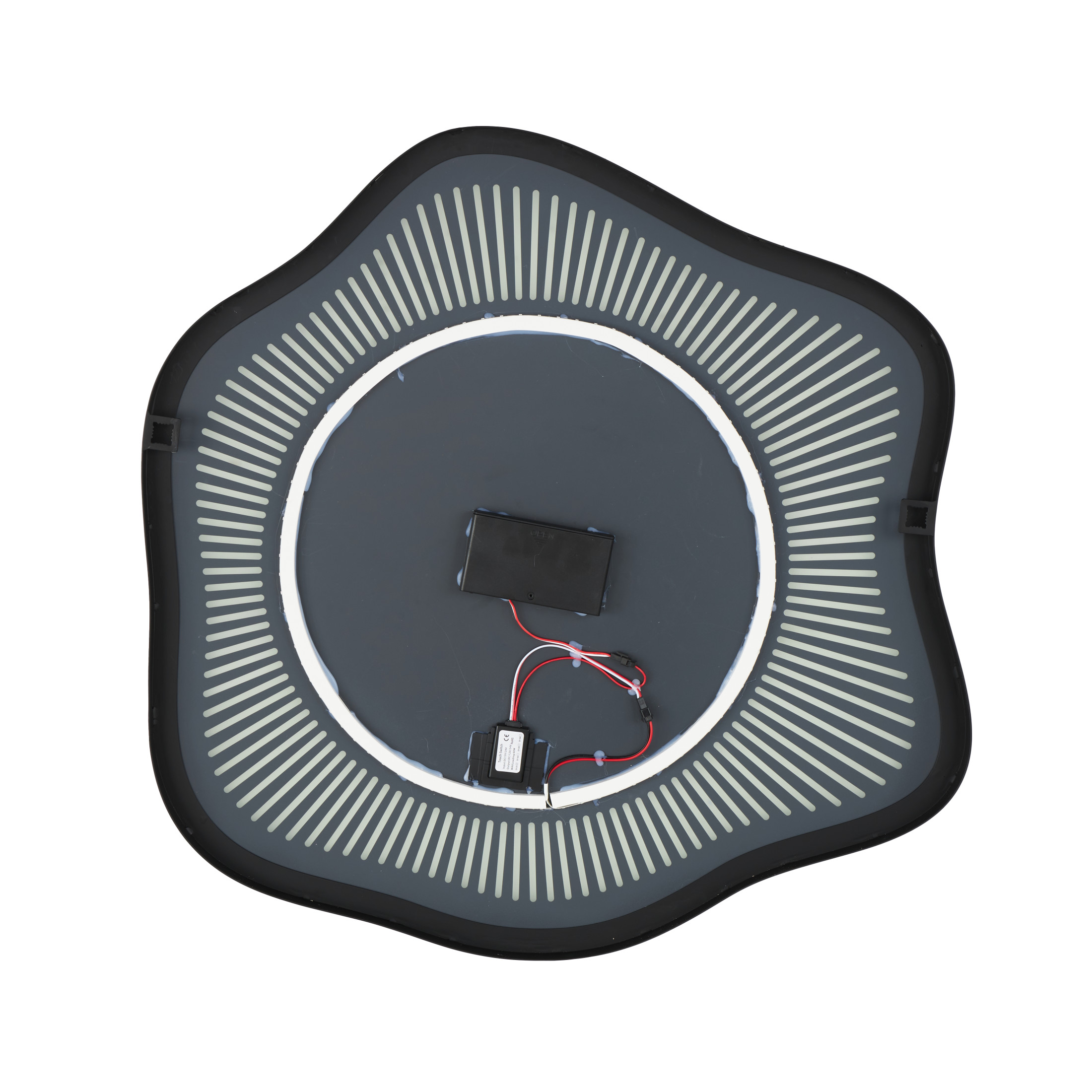 DecMode 29" x 30" Silver Wavy LED Abstract Wall Mirror with Radial Pattern
