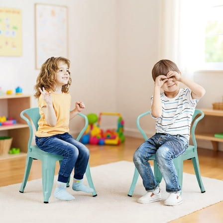 YYAo School Chair, Student Seat,Kids Chairs,Set of 2 Steel Armchair Stackable Kids Chairs-Green