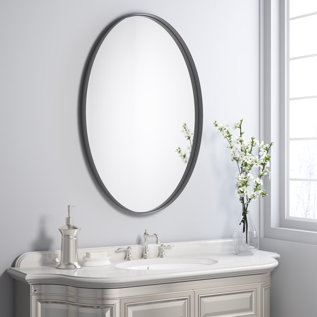 NXHOME 24 in. x 36 in. Oval Bathroom Vanity Mirror Black Clean Metal
