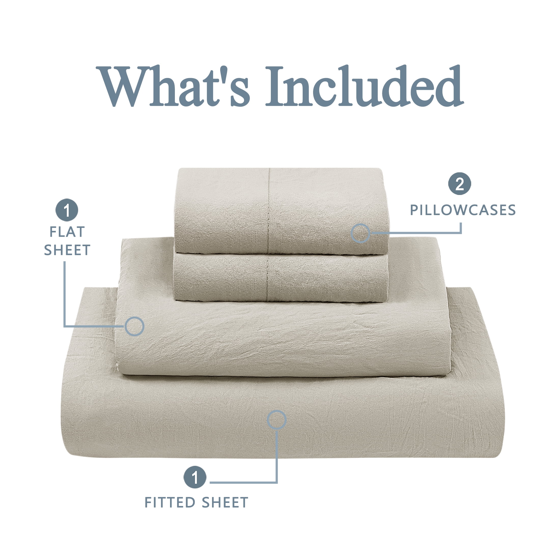 Mainstays Washed Ultra Soft Microfiber Bed Sheet Set, King, Papyrus Beige, 4 Piece