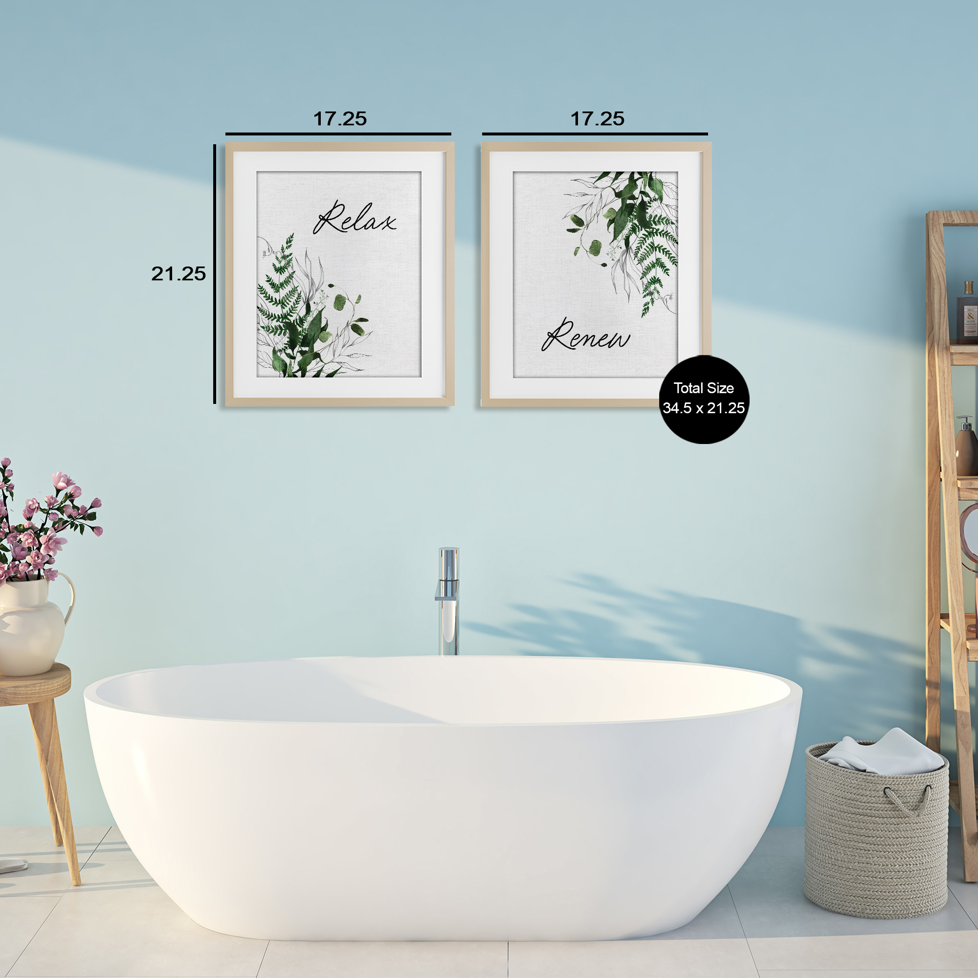 Relax Renew Botanical Leaves 2 Piece Birch Framed Print Under Glass Set, design by Lettered and Lined