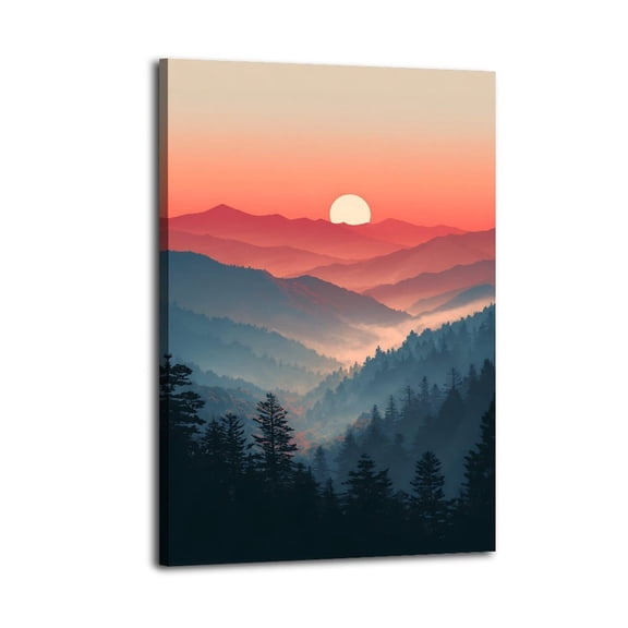 Larbulse  Mountains Mist Landscape Sunrise Canvas Wall Art Home Decor Poster Vintage Funny Print Picture Abstract Bedroom Living Room Kitchen Posters Decor
