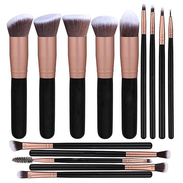 style3 Brochas de maquillaje Premium 14 Uds base sintética en polvo correctores sombras de ojos juegos de brochas de maquillaje negras plateadas