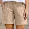 thumbnail image 2 of Women's Linen Casual Shorts with Elastic High Waist, Loose Drawstring Summer Beach Bottoms with Pockets, Solid Color Breathable Lounge Pants for Vacation and Travel, 2 of 7