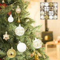 44 Pack Gold and White Christmas Tree Ornaments Set 2.36in Shatterproof Decorative Balls with Glitter Snowflakes Stars and Assorted Patterns for Holiday Party Home Xmas Decoration
