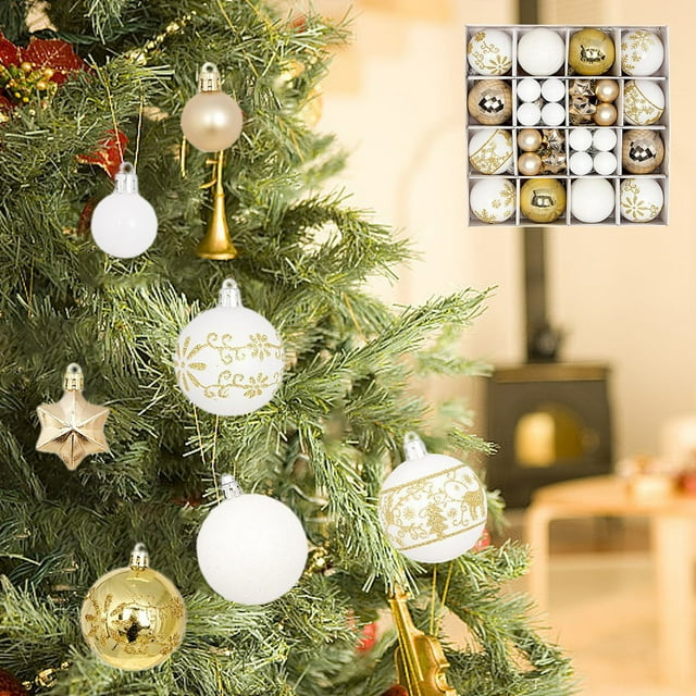 Fiudx Bolas Colgantes Navideñas, Diseño Colorido E Irrompible, Material Plástico Duradero, Fáciles de Colgar, Decoración Festiva para Árbol o Fiesta, Juego de 44 Piezas, Tamaños de 3 Cm y 6 Cm.