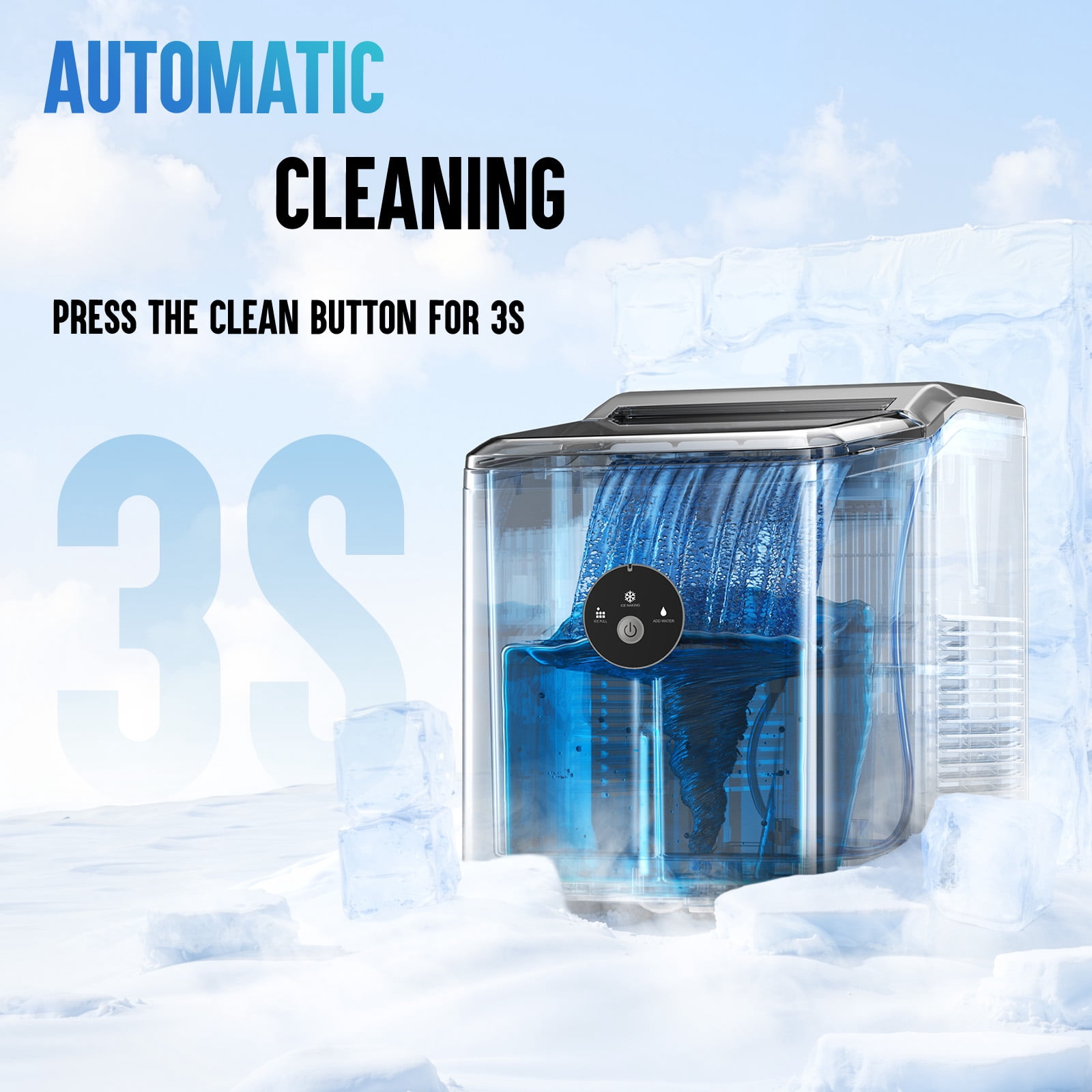 INOVIVA Countertop Nugget Ice Maker, Makes 27 LBS Per Day in 6 Mins, Self-Cleaning Stainless Steel Portable Machine for Home, Office & Parties