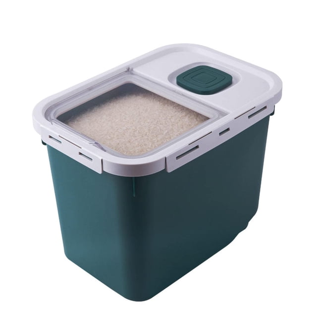Contenedor para almacenar arroz, Contenedores grandes para almacenar alimentos, Contenedor de 10 kg con taza medidora, Contenedores para almacenar alimentos secos, Verde