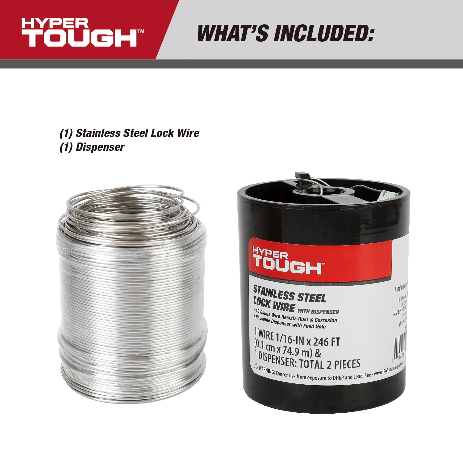 Hyper Tough 18 Gauge Stainless Steel Lock Wire, Includes Dispenser with Feed Hole, Resists Rust and Corrosion