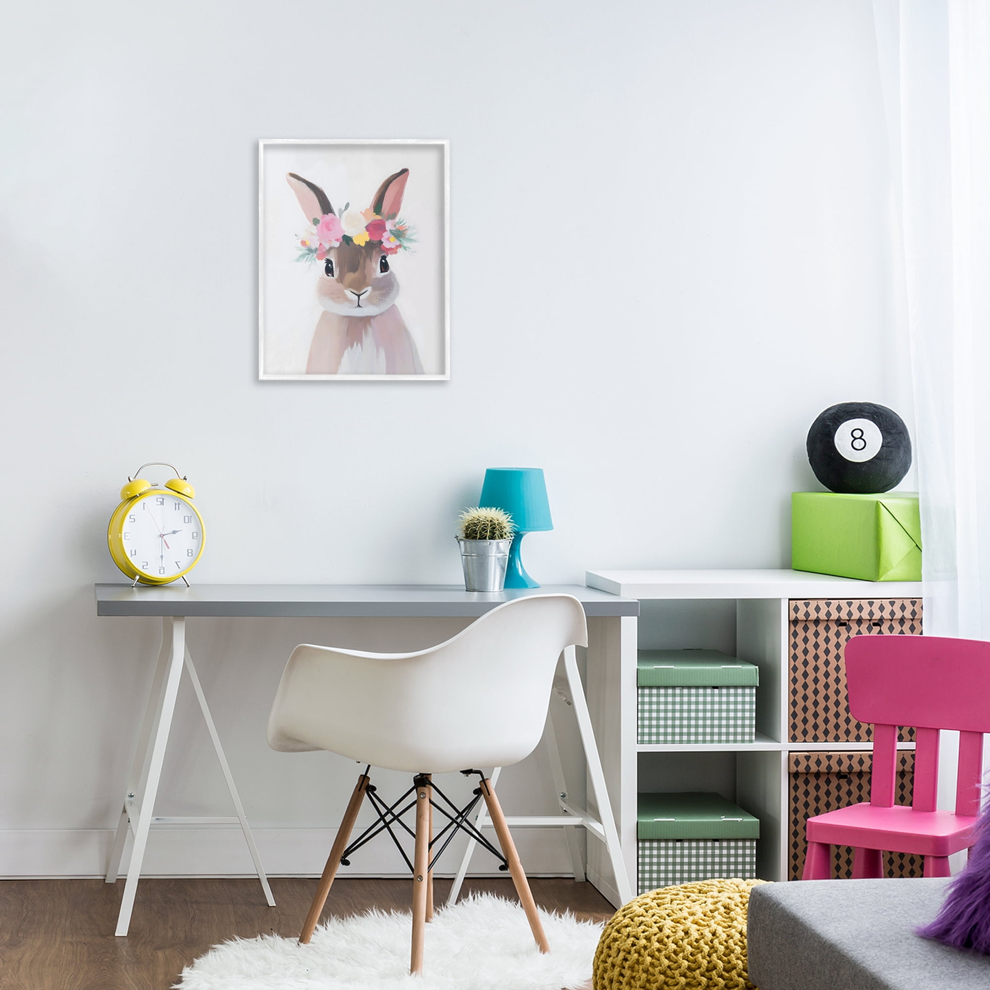 Stupell Industries Flower Crown Rabbit White Framed Giclee Art, design by The Prints Vibe