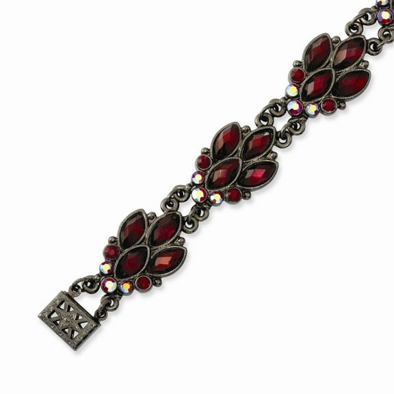 Black-plated Red Crystal 7.25inch Bracelet
