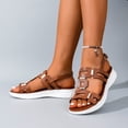 thumbnail image 6 of Women's Geometric Buckle Flat Sandals Open Toe Adjustable Slingback Casual Summer Beach Sandals for Women Lightweight Retro, 6 of 10