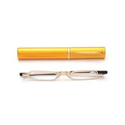 ZUVGEES Easy Carry Mini Compact Slim Reading GlassesLightweight Portable Readers with w/Pen Clip Tube Case (Gold, 4.00)