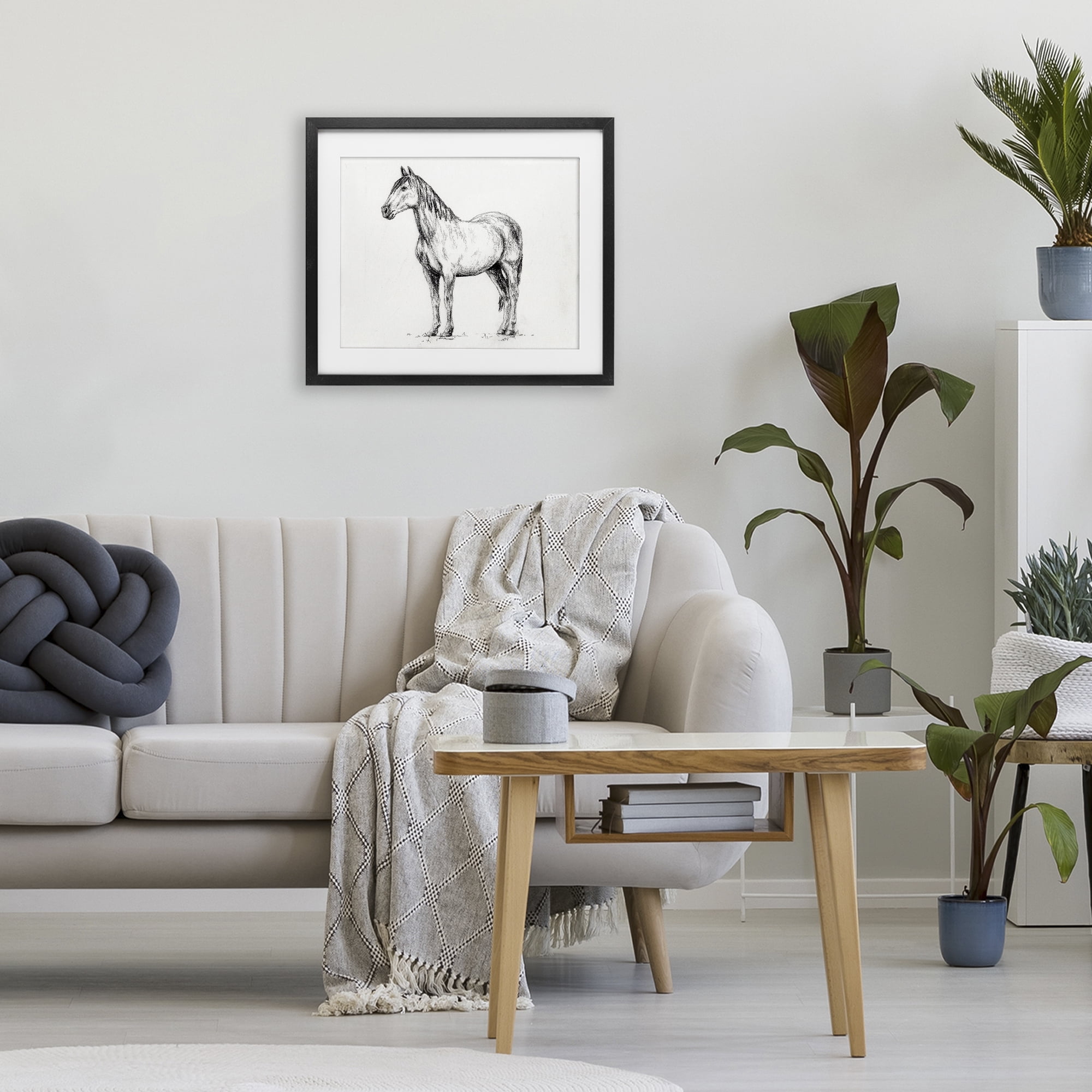 Stupell Industries Horse In Charcoal Black Framed Print Under Glass, design by Leah Noel Art
