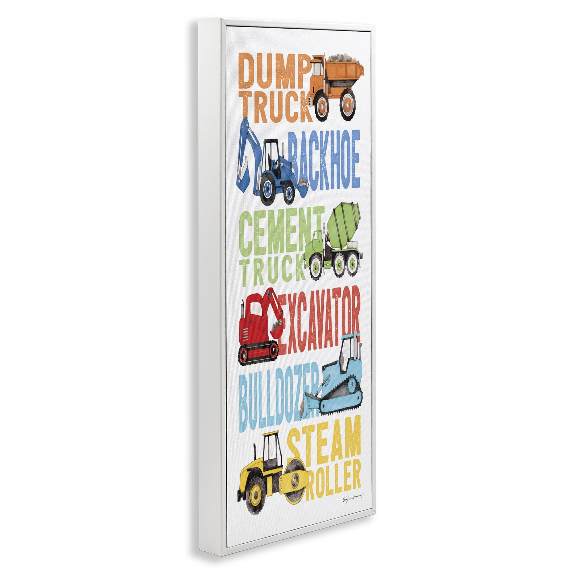 Stupell Industries Traditional Construction Vehicles Art for Kids Painting White Framed Art Print Wall Art, 10 x 24