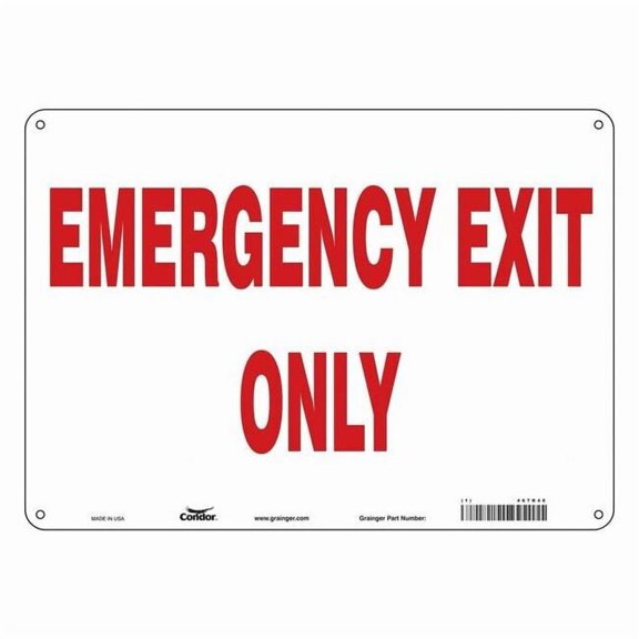 Condor Exit Sign, Plastic, 14" W, 10" H, Emergency Exit Only, White 467R46