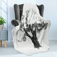 thumbnail image 4 of Tree Soft Flannel Fleece Blanket, Sketch Artwork of Olive Tree Foliage Mediterranean Fruit Nature Garden Concept Print, Cozy Plush for Indoor and Outdoor Use, 50" x 70", Black White, by Ambesonne, 4 of 5