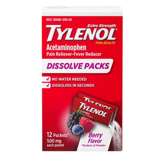 Tylenol Extra Strength Dissolve Packs Pain Relief with Acetaminophen, Berry, 12 Count