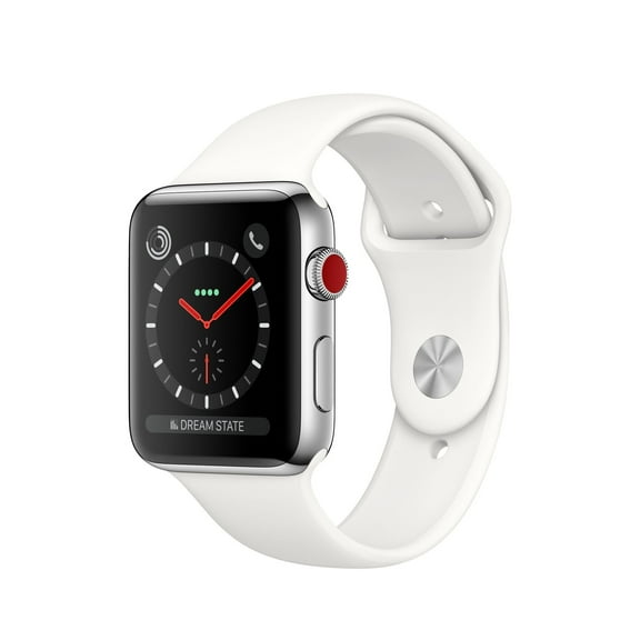 Restored Apple Watch 42MM Series 3 GPS   CELL Silver Stainless Steel Case with White Sport Band (Refurbished)