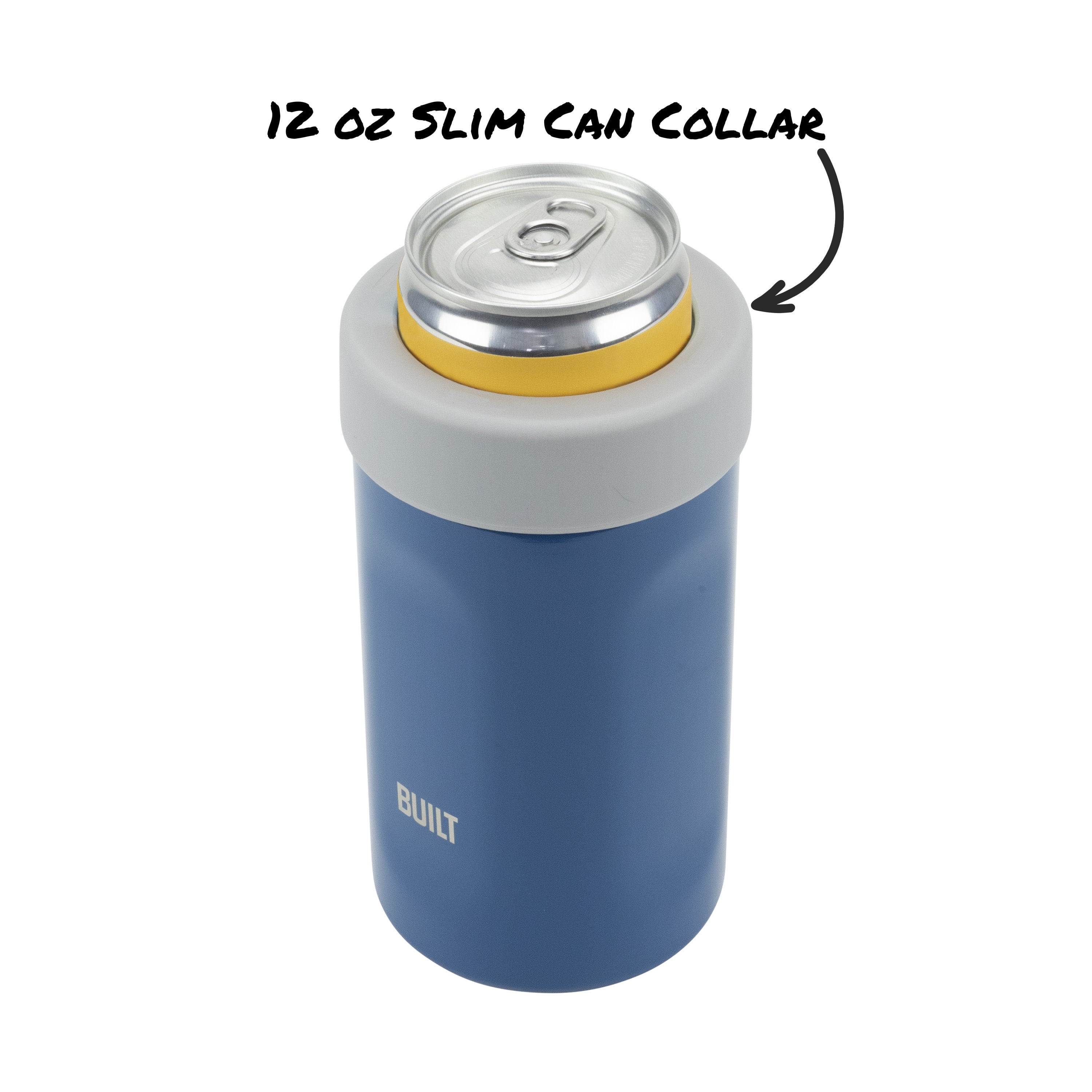 BUILT 5-in-1 14 oz Insulated Stainless Steel Can Cooler and Drink Sleeve Set, Poseidon