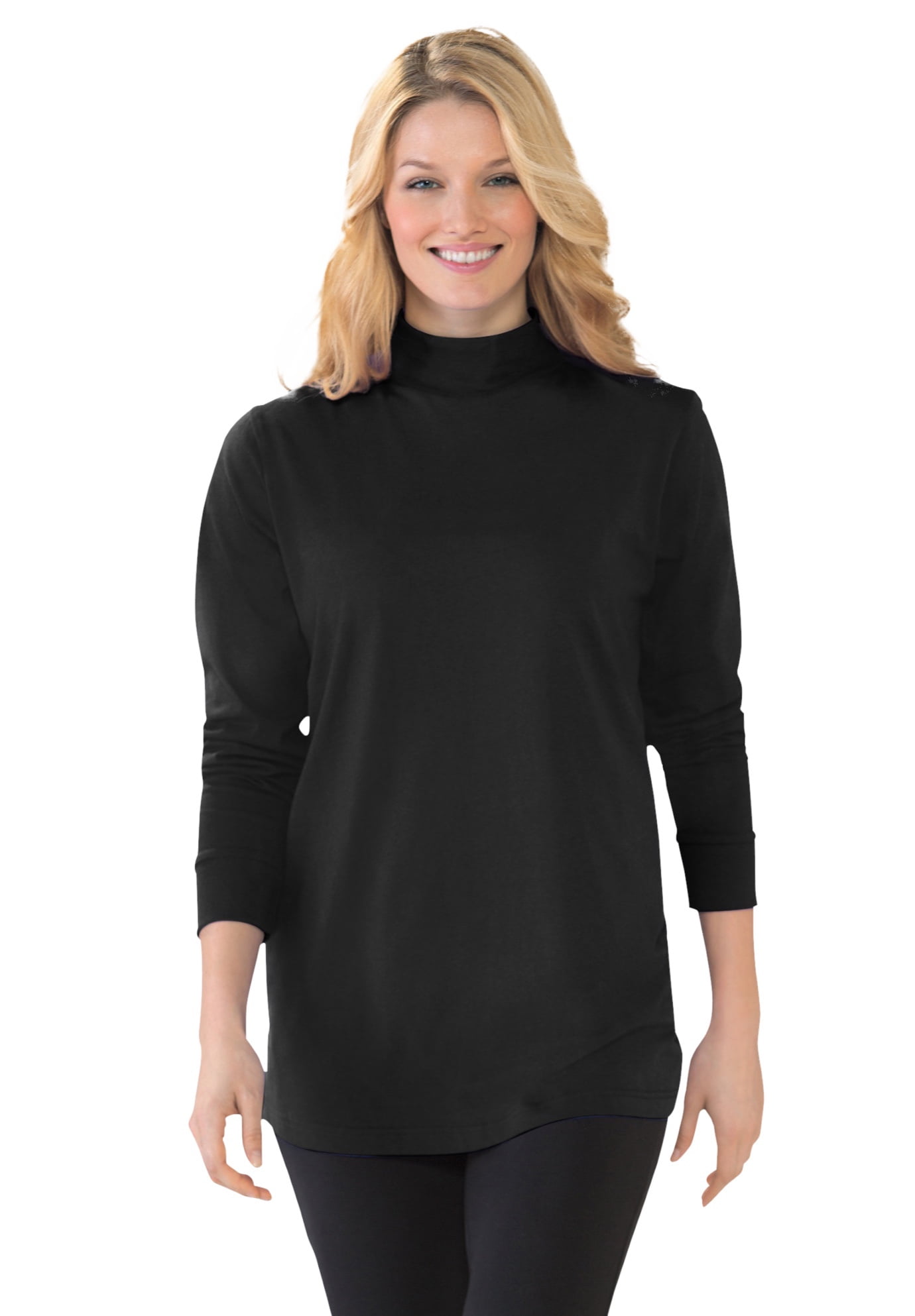 Woman Within Womens Plus Size Perfect Printed Long-Sleeve Turtleneck Tee Shirt 