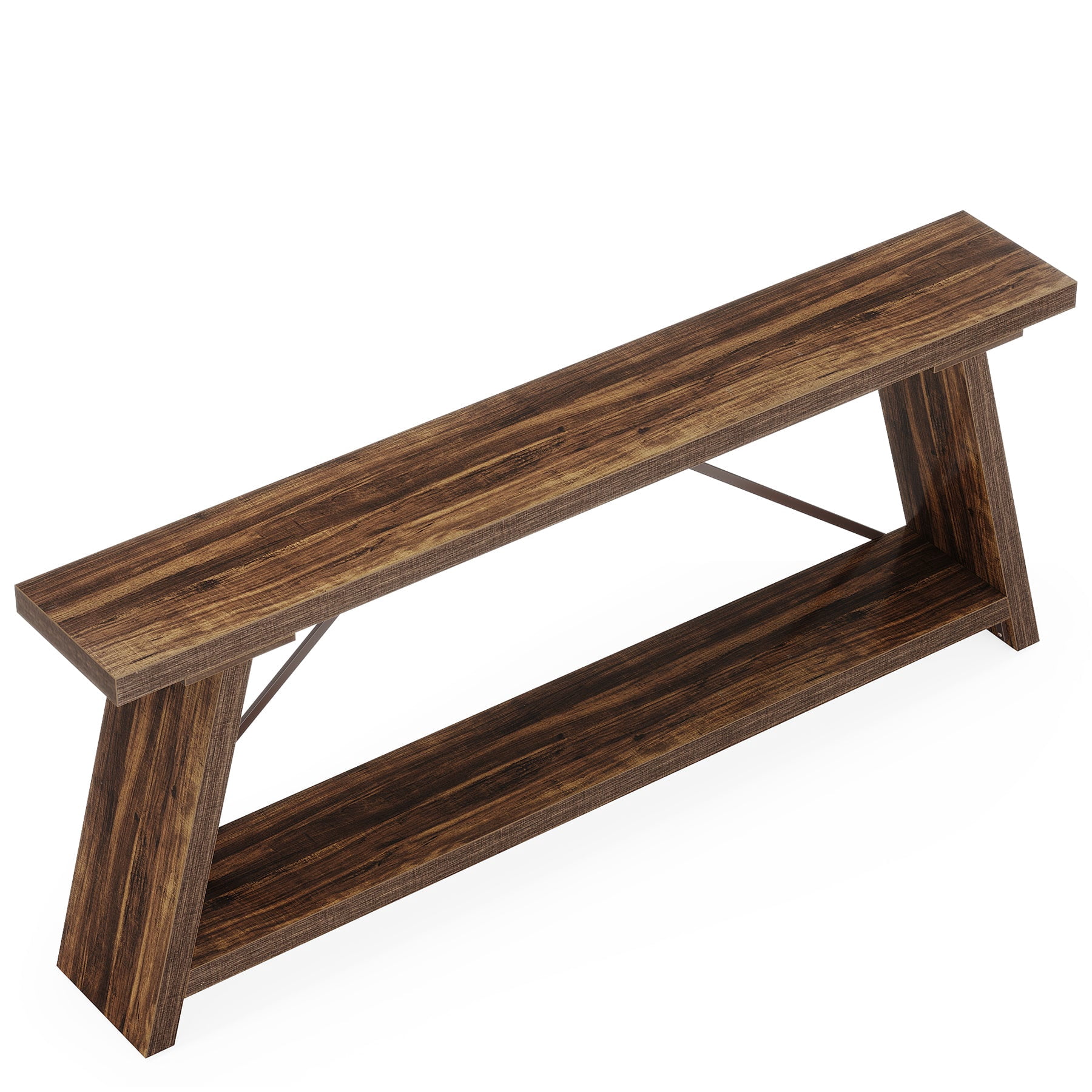 Fnova 70.87" Farmhouse Console Table for Entryway, 2-Tier Storage Long Narrow Wood Entryway Table, Metal Frame, Easy Assembly, Dark Brown