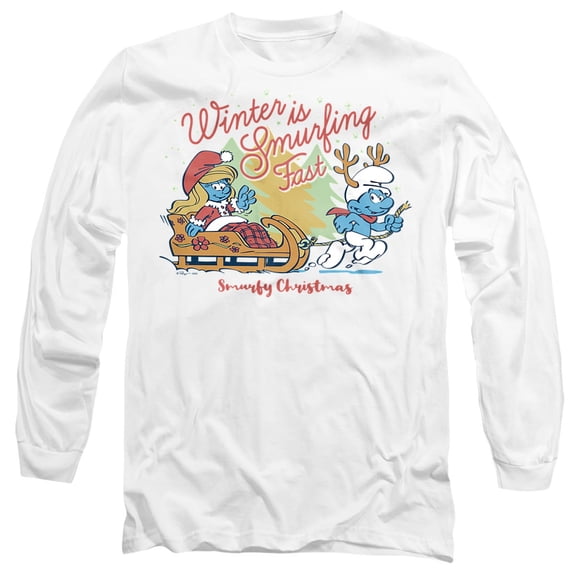 Smurfs Christmas Winter Is Smurfing Fast Smurfette Unisex Adult Long-Sleeve T Shirt, White, X-Large