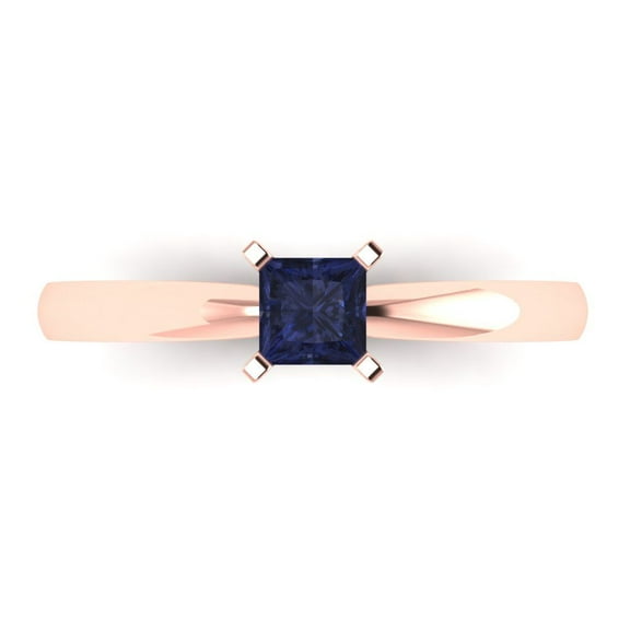 Solitaire Engagement Ring for Women - 0.5ct Simulated Blue Sapphire in 18K Rose Gold Promise Ring
