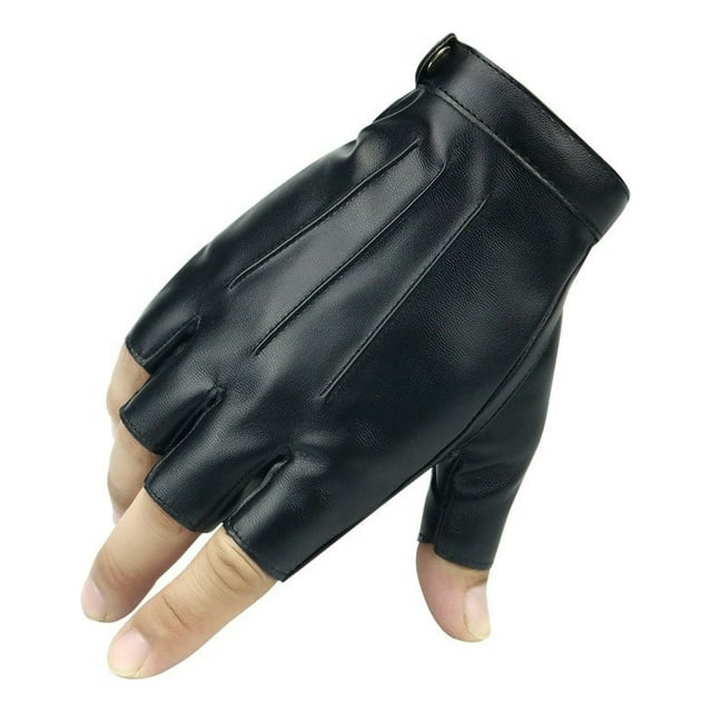 Negro 1 Par De Cuero De La Pu Guantes De Medio Dedo .