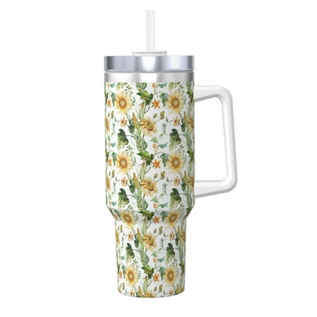 

Uemuo Bright Sunflowers Print 40oz Ice Bully With Handle And Straw Stainless Steel Vacuum Insulated Cup And 2 In 1 Straw Lid Insulated Travel Tumbler