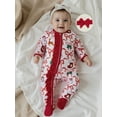 thumbnail image 5 of Qmyliery Newborn Girl Christmas Romper Bow Print Long Sleeve Zip Up Round Neck Footed Jumpsuit with Headband, 5 of 8