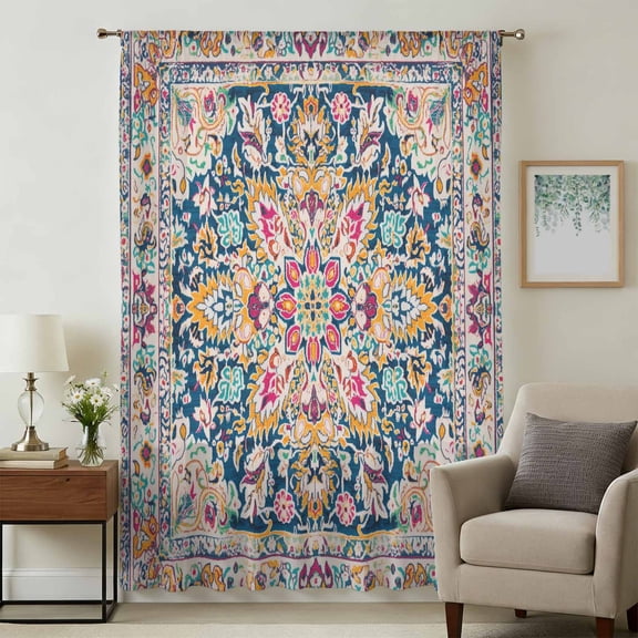 Colorful Boho Sheer Curtains 54 Inches Long, Ethnic Vintage Mexican Flowers Southwestern Light Filering Curtains, Breathable Simi Curtain Privacy Drapes for Kitchen Bathroom Small Window Treatment