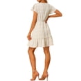 thumbnail image 3 of INSPIRE CHIC Women's V Neck Ruffle Cap Sleeve Flowy Tiered Hem Floral Dress White XS, 3 of 5