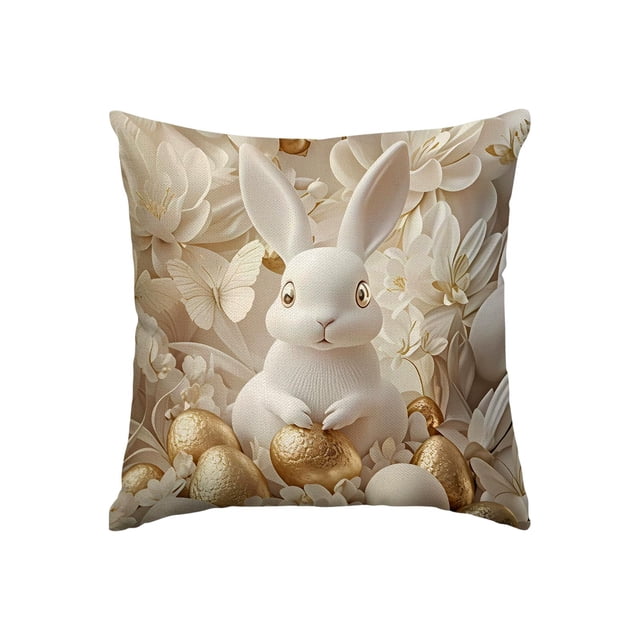 Cubiertas de Almohada de Pascua Oro Lujoso Poliéster 45x45cm Sofá Cojín Cubiertas de Almohada Decorativa de Vacaciones