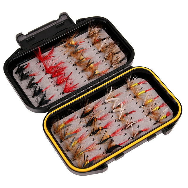 Graflsoa 40PCS Fly Fishing Kit with Waterproof Fly Box, Carbon Steel Hooks, Feather Flies for Rivers, Streams, and Lakes, Compact & Portable Design