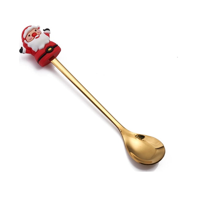 LSLJS Stainless Steel Christmas Spoon Gift Dessert Spoon Christmas Pendant Spoon Tableware, Steel Tableware