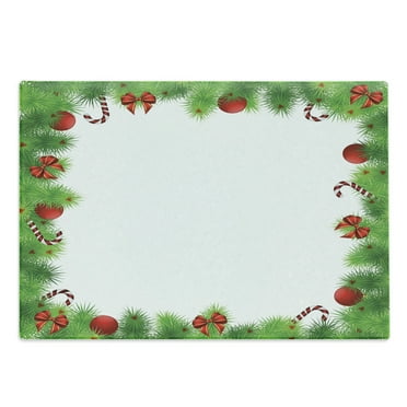 Christmas Cutting Board, Green Pine Needles with Red Bows and Baubles Festoon Design Natural Image, Decorative Tempered Glass Cutting and Serving Board, Large Size, Green Red White, by Ambesonne