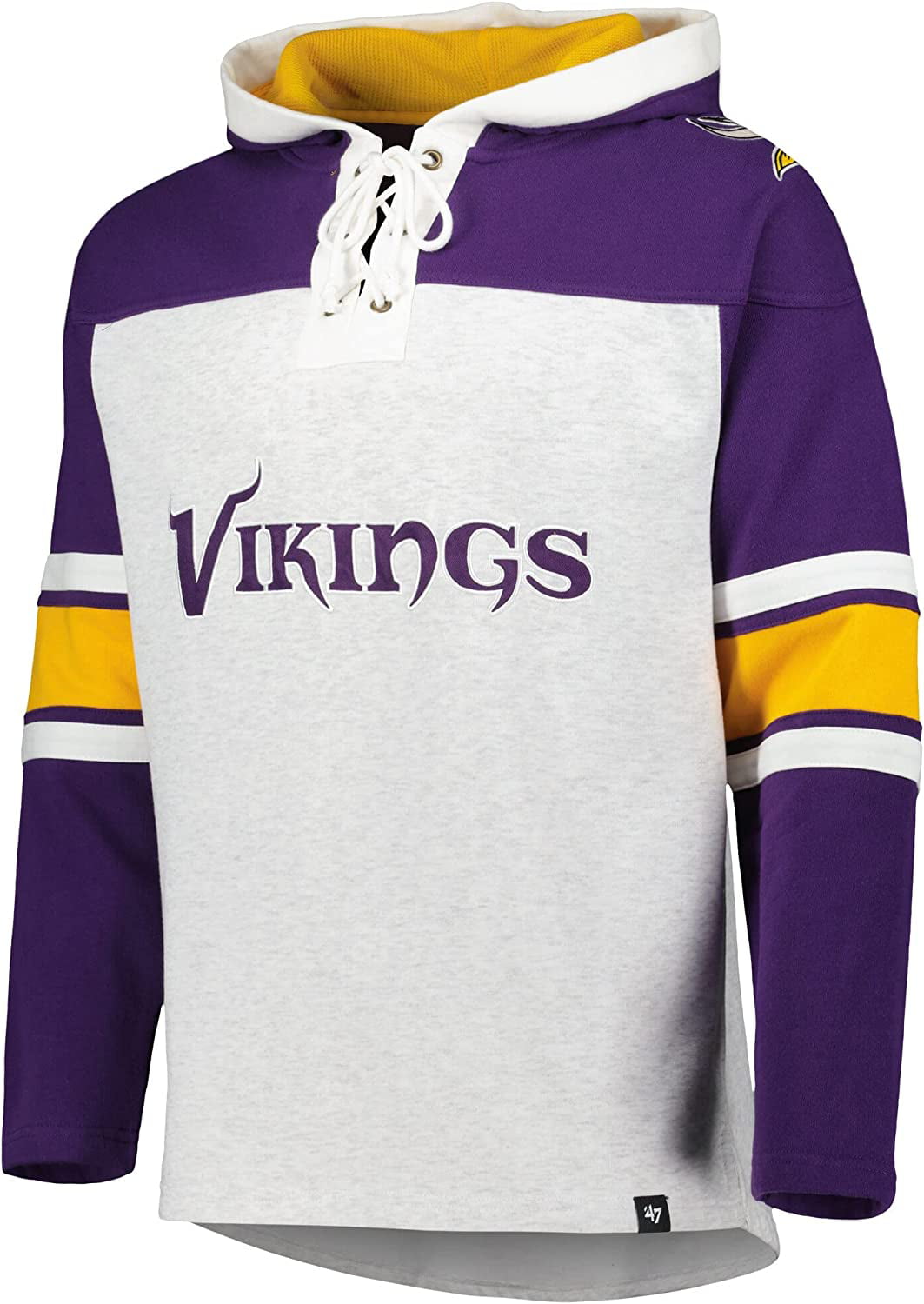 Minnesota Vikings NFL 47 Brand Men's Grey Gridiron Lace Up Hoodie —
