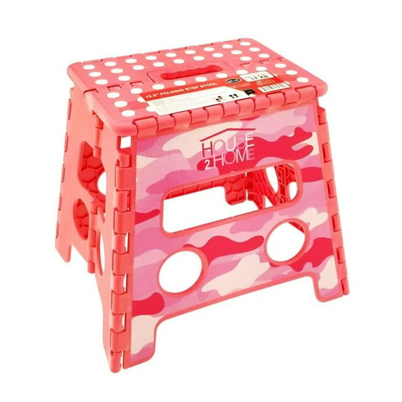 House 2 Home  12.5 in. Camo Step Stool with Printing & Dot Grip - Pink