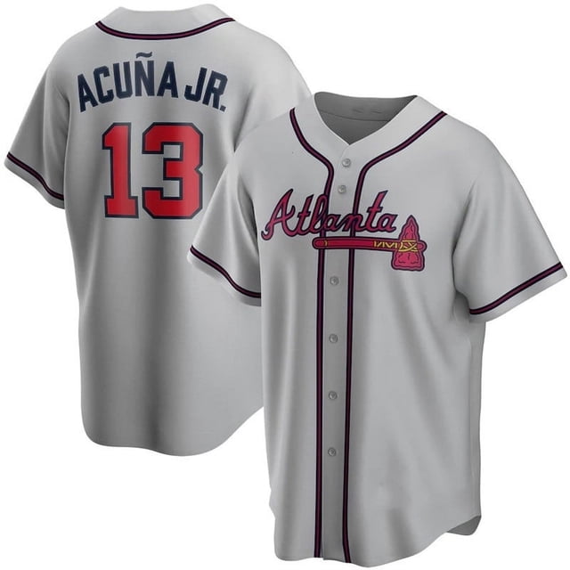 Nueva Camiseta De Béisbol Cardigan Warriors Baseball #13 Acuña Jr. Ropa Deportiva De Verano Gris-Xxxl(56)
