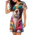 thumbnail image 2 of Gukieu Colorful Sunglasses Dog Print Women's Nightgown, A-line Round Neck Short-sleeved Nightgown Pajamas Home Wear Suitable for Home and Outing, 2 of 6