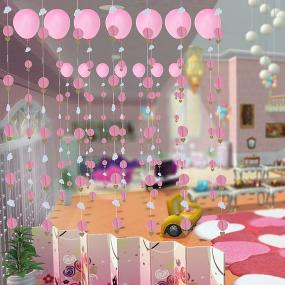 Toddmomy Pink Garland Hanging Decoration Heart Shaped Paper Wall Hanging for Parties 1Set