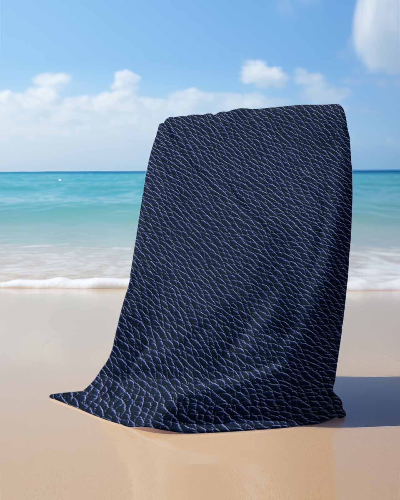 Solid Dark Blue Beach Towels Oversized Super Absorbent, Minimalism Abstract Denim Texture Lightweight Bath Towel Quick Dry Sets For Bathroom/Pool/Rv Camping/Beach Play/Gym Room/Picnic 30"x60"