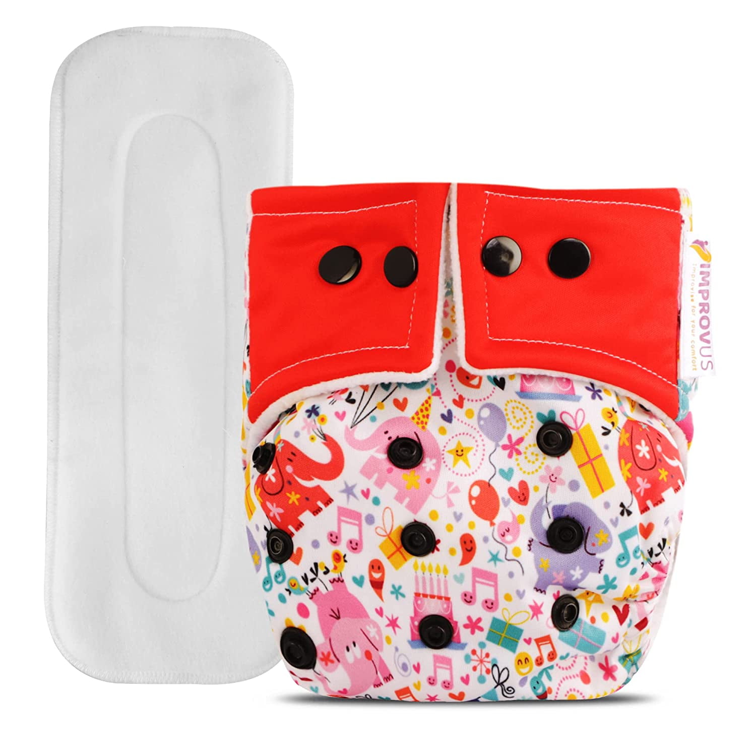 IMPROVUS 100% Cloth Diapers for Babies (0-3 Years), Reusable, Washable & Adjustable Nappies Snap Buttons and Wet-Free Insert Pads (Red MC & MC pack of 4 cloth diaper and 4 insert pads)