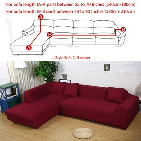 All Cover Sectional Sofa L Shape 2pcs Slipcover Elastic Washable Couch 2seater 55 To 74inch 3 Seater 74 90 Inch